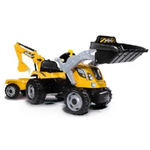 Smoby Tracteur Enfant Pédales Builder Max, Pelle, Remorque Jaune